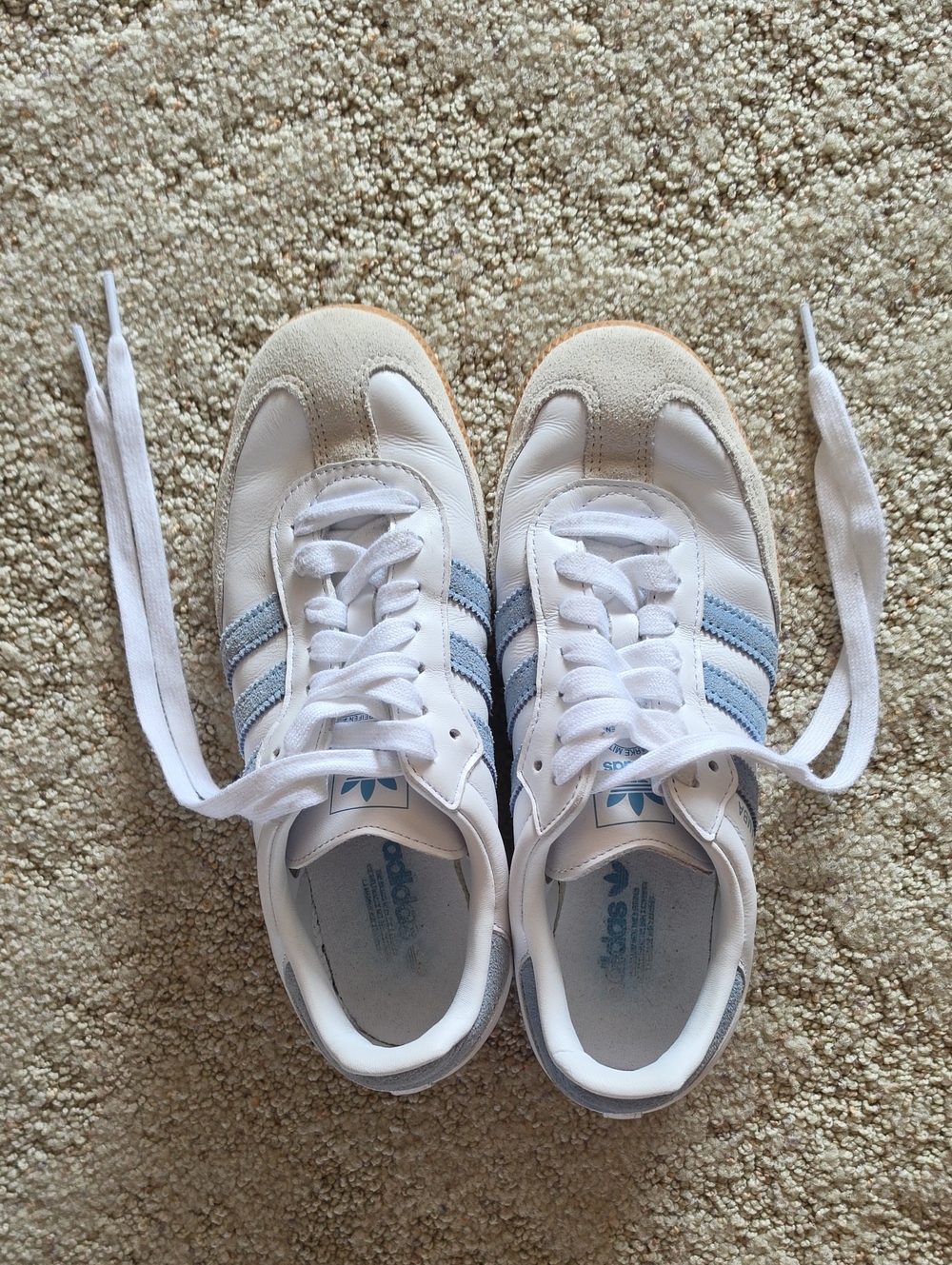 adidas Sambas White Sneakers w/ Light Blue Stripes